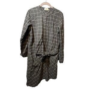 pureDKNY Gray Windowpane Tie Front Long Sleeve‎ Shirt Dress Size M